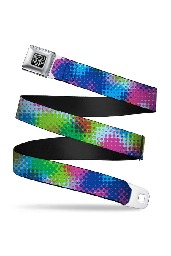 Belt, Seatbelt Buckle Belt, Halftone Dots Light Blue Blues Greens Pinks, 30 to 44 Inches