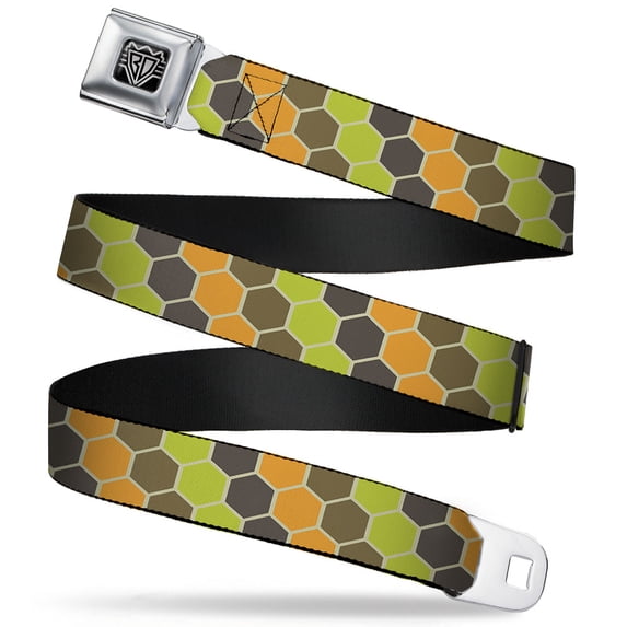 Buckle-Down Belt, Seatbelt Buckle Belt, Honeycomb Greens Orange, Youth 22 to 32 Inches