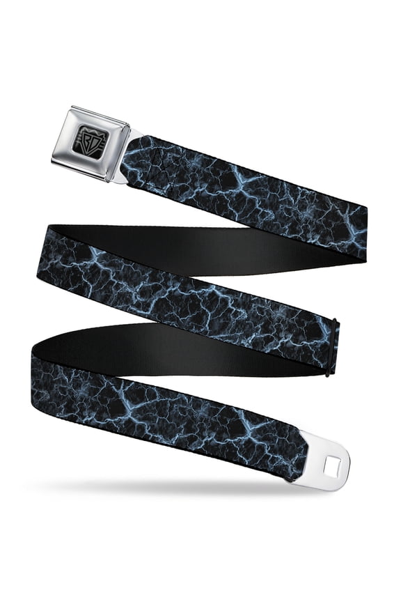 Belt, Seatbelt Buckle Belt, Marble Black Baby Blue, Youth 22 to 32 Inches