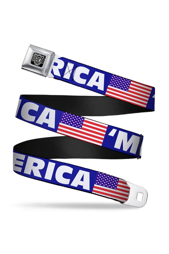Belt, Seatbelt Buckle Belt, Merica US Flag Blue White Red, Youth 22 to 32 Inches