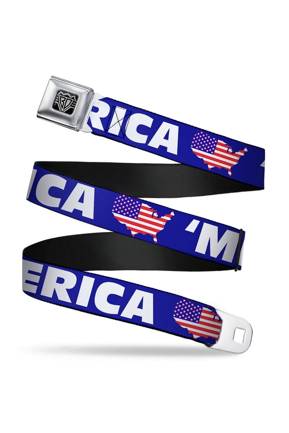 Belt, Seatbelt Buckle Belt, Merica USA Silhouette Blue White Us Flag, Youth 22 to 32 Inches