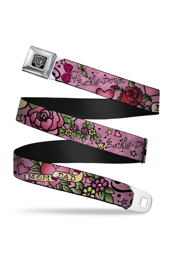Belt, Seatbelt Buckle Belt, Mom Dad Pink, 30 to 44 Inches