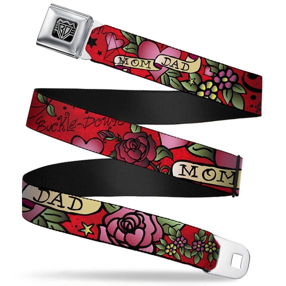 Buckle-Down Belt, Seatbelt Buckle Belt, Mom Dad Red, 30 to 44 Inches