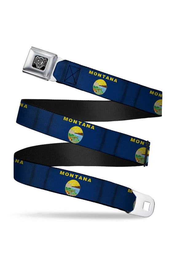 Belt, Seatbelt Buckle Belt, Montana Flags, Youth 22 to 32 Inches
