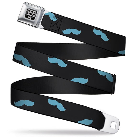 Buckle-Down Belt, Seatbelt Buckle Belt, Mustaches Scattered Black Turquoise, Youth 22 to 32 Inches