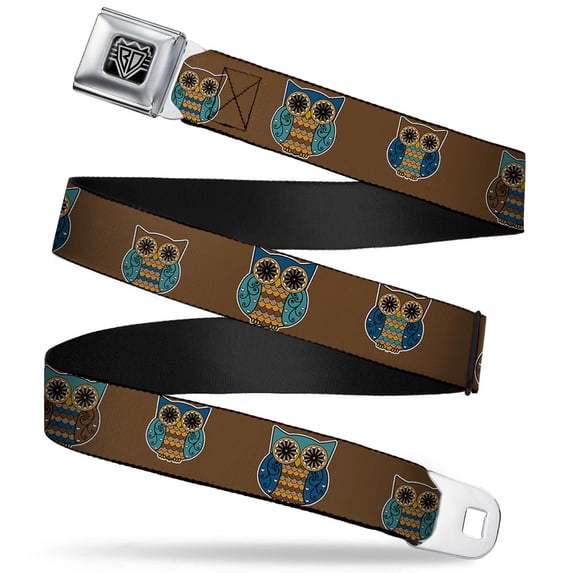 Buckle-Down Belt, Seatbelt Buckle Belt, Owls Brown Pastel, 34 to 52 Inches