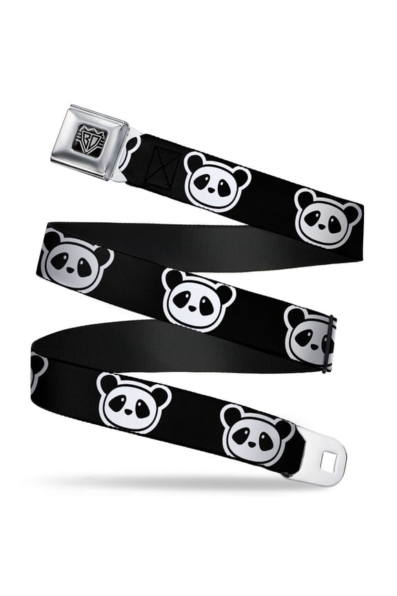 Belt, Seatbelt Buckle Belt, Panda Bear Cartoon Black White, Youth 22 to 32 Inches