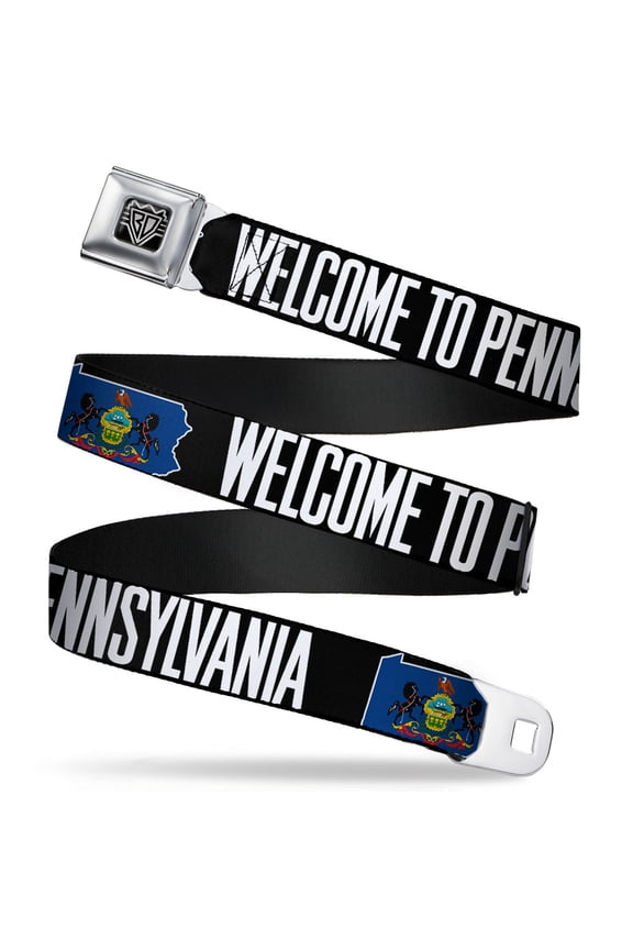 Belt, Seatbelt Buckle Belt, Pennsylvania Flag Silhouette Welcome To Pennsylvania, Youth 22 to 32 Inches