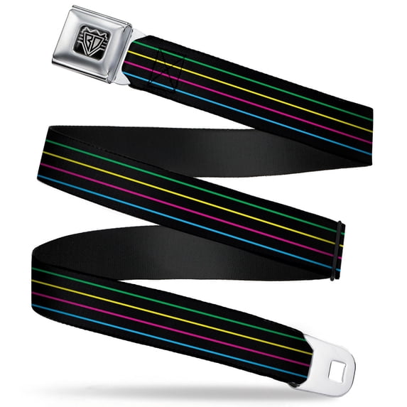 Buckle-Down Belt, Seatbelt Buckle Belt, Pinstripes Black Multi Color, 34 to 52 Inches