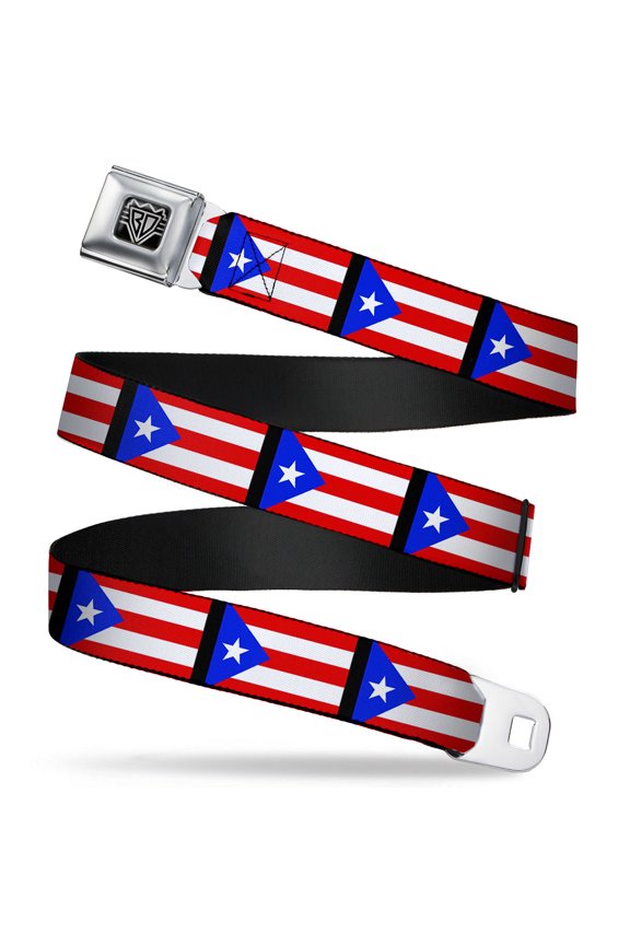 Belt, Seatbelt Buckle Belt, Puerto Rico Flag Repeat Black, 30 to 44 Inches
