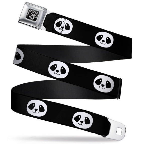Buckle-Down Belt, Seatbelt Buckle Belt, Smiling Panda Face Black White, 34 to 52 Inches