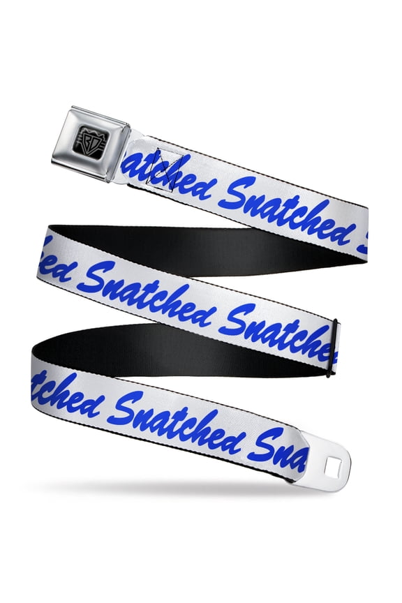 Belt, Seatbelt Buckle Belt, Snatched Script White Blue, Youth 22 to 32 Inches