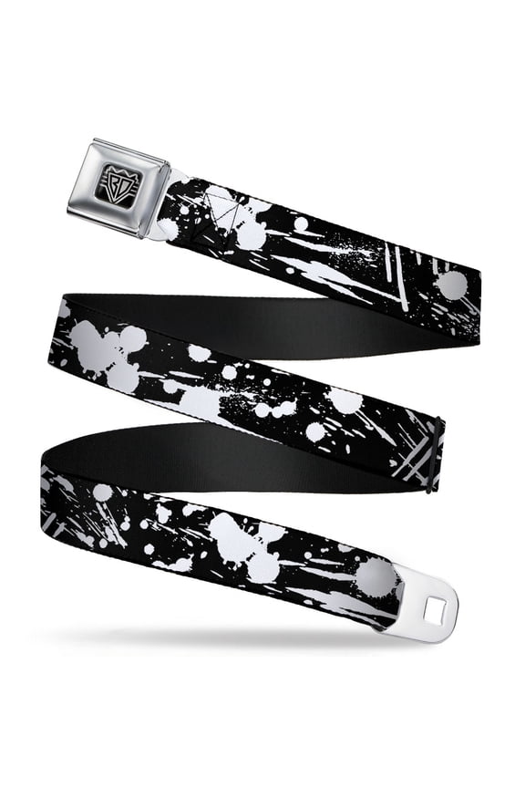Belt, Seatbelt Buckle Belt, Splatter Black White, Youth 22 to 32 Inches