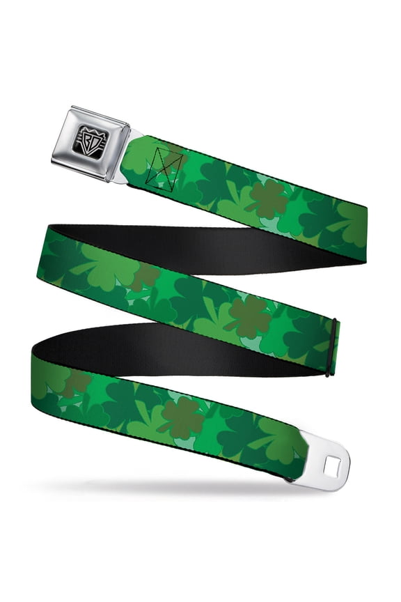 Belt, Seatbelt Buckle Belt, St Pats Stacked Shamrocks Greens, Youth 22 to 32 Inches
