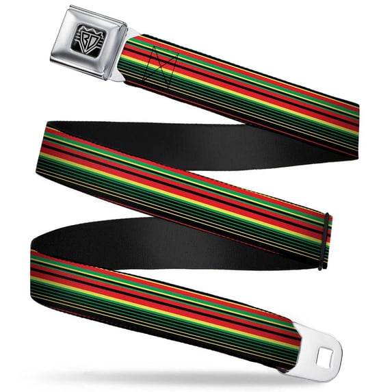 Buckle-Down Belt, Seatbelt Buckle Belt, Stripe Transitions Black Red Green Yellow, 34 to 52 Inches