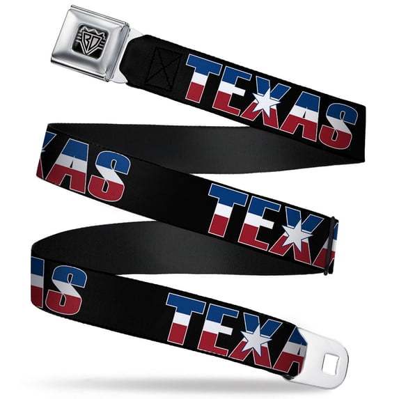 Buckle-Down Belt, Seatbelt Buckle Belt, Texas Star Black White Blue Red, 34 to 52 Inches