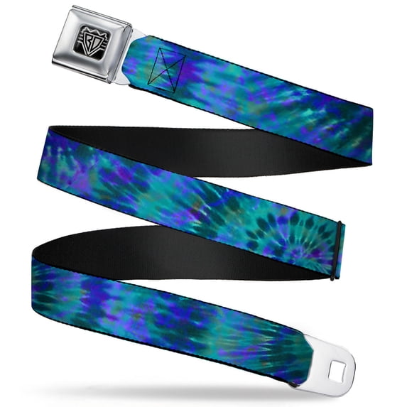 Buckle-Down Belt, Seatbelt Buckle Belt, Tie Dye Green Blue Purple, 30 to 44 Inches