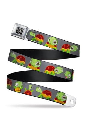 Belt, Seatbelt Buckle Belt, Turtle Cartoon Poses Gray, Youth 22 to 32 Inches
