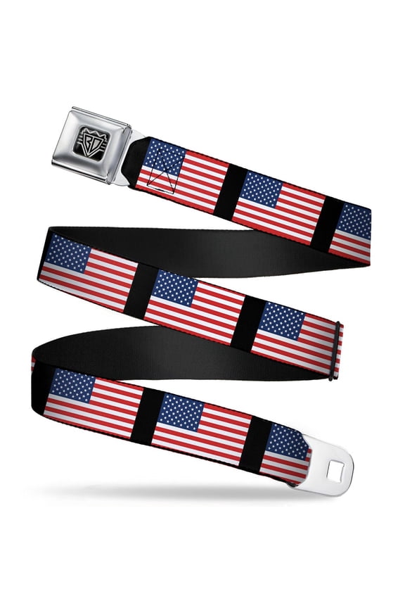 Belt, Seatbelt Buckle Belt, United States Flags, Youth 22 to 32 Inches