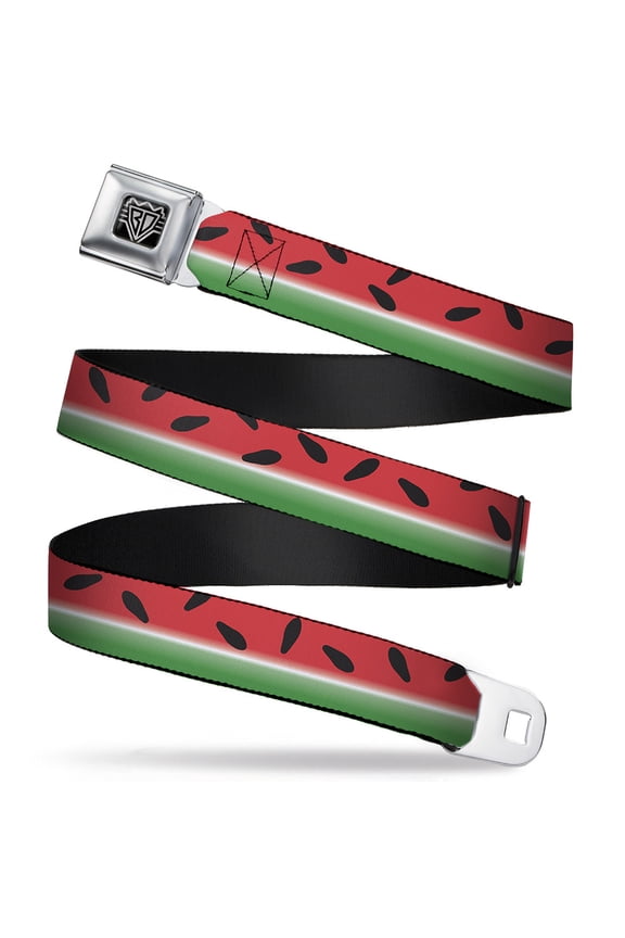 Belt, Seatbelt Buckle Belt, Watermelon Stripe Red Green Black, Youth 22 to 32 Inches