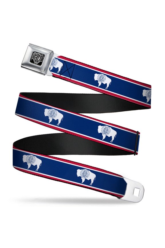 Belt, Seatbelt Buckle Belt, Wyoming Flags, Youth 22 to 32 Inches