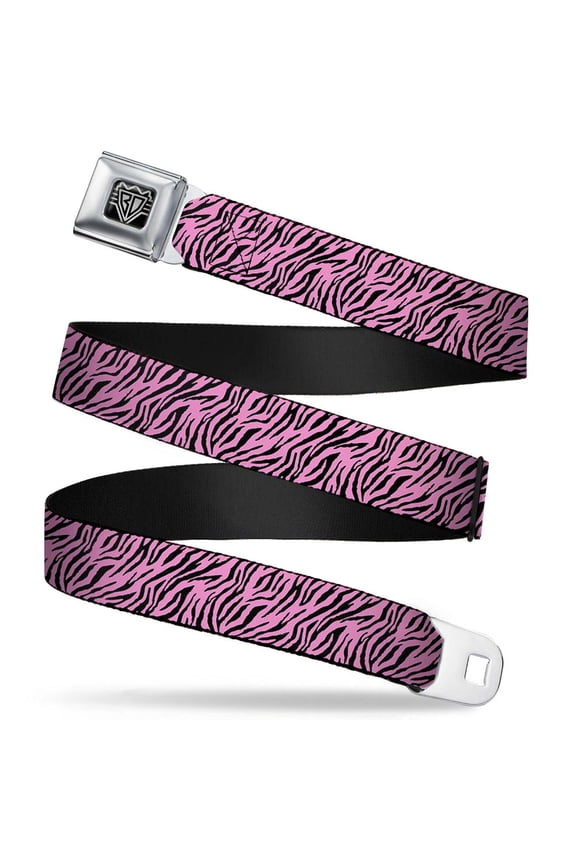 Belt, Seatbelt Buckle Belt, Zebra Baby Pink, 30 to 44 Inches