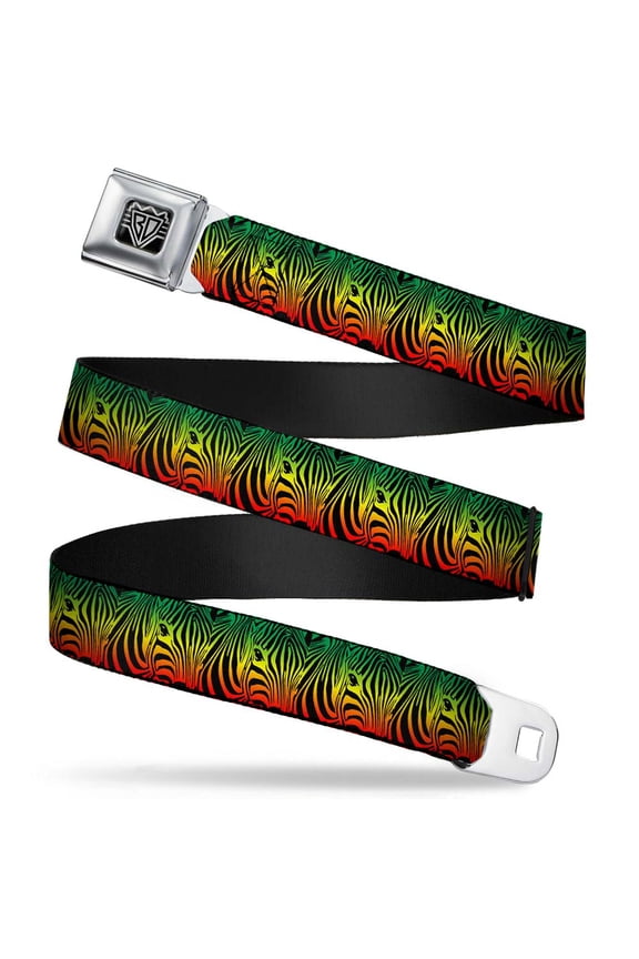 Belt, Seatbelt Buckle Belt, Zebra Head Rasta, Youth 22 to 32 Inches