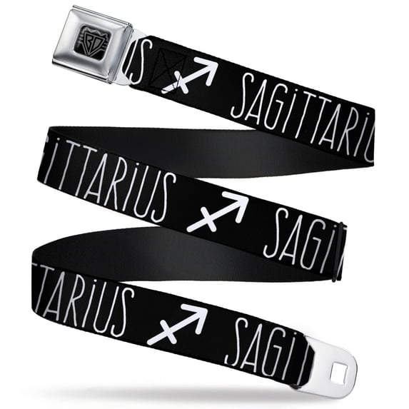 Buckle-Down Belt, Seatbelt Buckle Belt, Zodiac Sagittarius Symbol Black White, Youth 22 to 32 Inches