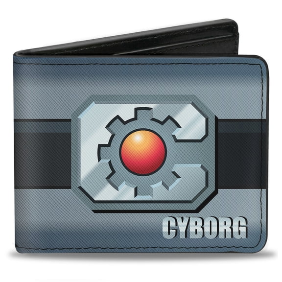 DC Comics Wallet, Bifold, Cyborg Icon Stripe Grays Black Red, Vegan Leather
