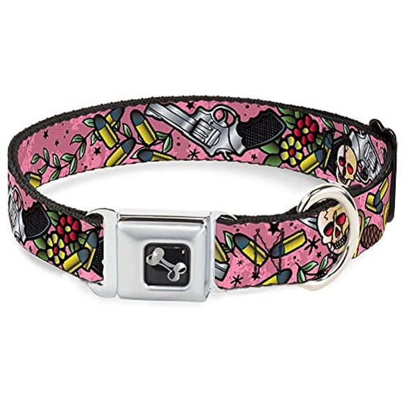 buckle-down born to raise hell gray dog collar bone, large 15-26"