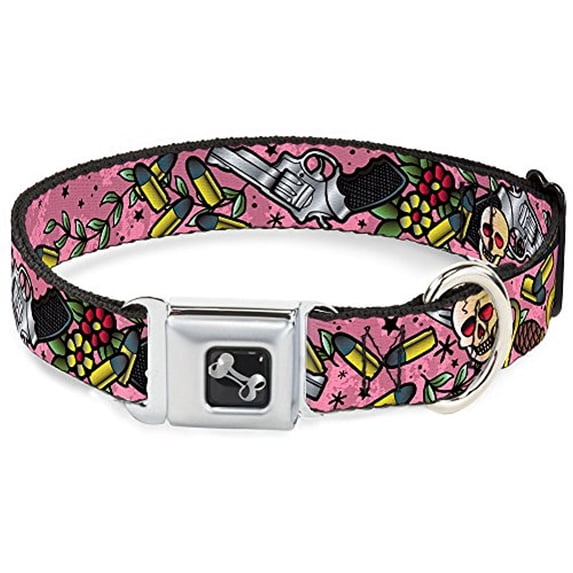 buckle-down born to raise hell gray dog collar bone, large 15-26"