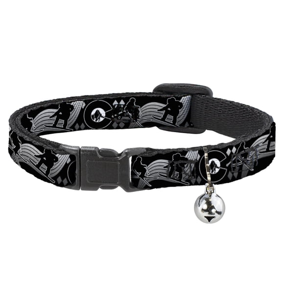 Buckle-Down Breakaway Cat Collar With Bell, Plastic Clip, Easy Adjustable, Colorado Skier Snowboarder Black White Grays, 8.5 to 12 Inches 0.5 Inch Wide