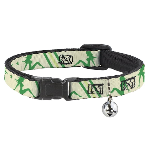 Buckle-Down Breakaway Cat Collar With Bell, Plastic Clip, Easy Adjustable, Mud Flap Girls Stripes Tan Green Lime Green, 8.5 to 12 Inches 0.5 Inch Wide