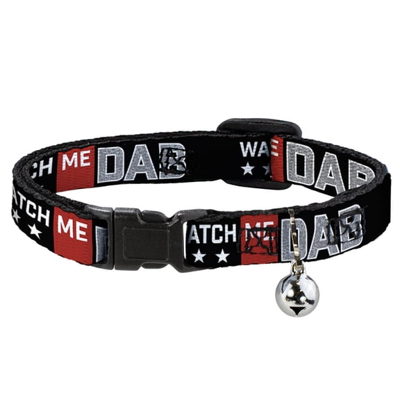 Buckle-Down Breakaway Cat Collar With Bell, Plastic Clip, Easy Adjustable, Watch Me Dab Stars Black Red White Crackle Gray, 8.5 to 12 Inches 0.5 Inch Wide