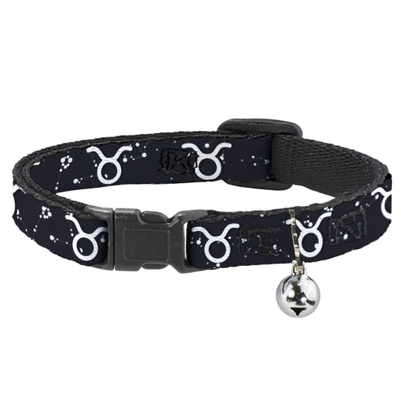 Buckle-Down Breakaway Cat Collar With Bell, Plastic Clip, Easy Adjustable, Zodiac Taurus Symbol Constellations Black White, 8.5 to 12 Inches 0.5 Inch Wide