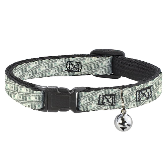 Buckle-Down Breakaway Cat Collar With Bell, Plastic Clip, Easy Adjustable, 100 Dollar Bill Old Series 2006 Repeat, 8.5 to 12 Inches 0.5 Inch Wide