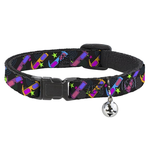 Buckle-Down Breakaway Cat Collar With Bell, Plastic Clip, Easy Adjustable, 3D Glasses Stars Multi Color, 8.5 to 12 Inches 0.5 Inch Wide