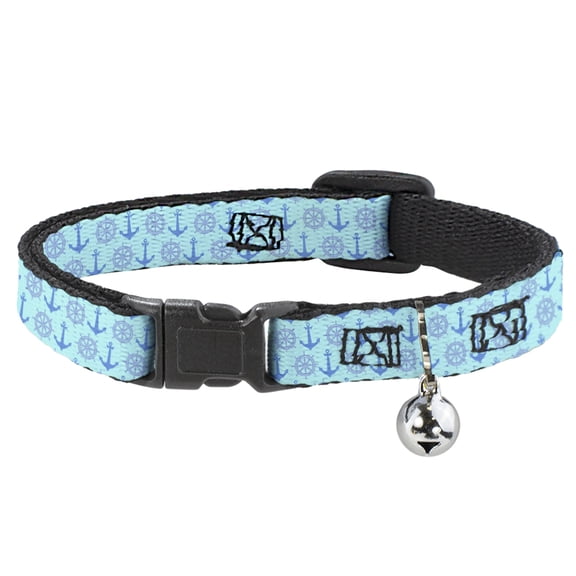 Buckle-Down Breakaway Cat Collar With Bell, Plastic Clip, Easy Adjustable, Anchor Helm Monogram Blues, 8.5 to 12 Inches 0.5 Inch Wide