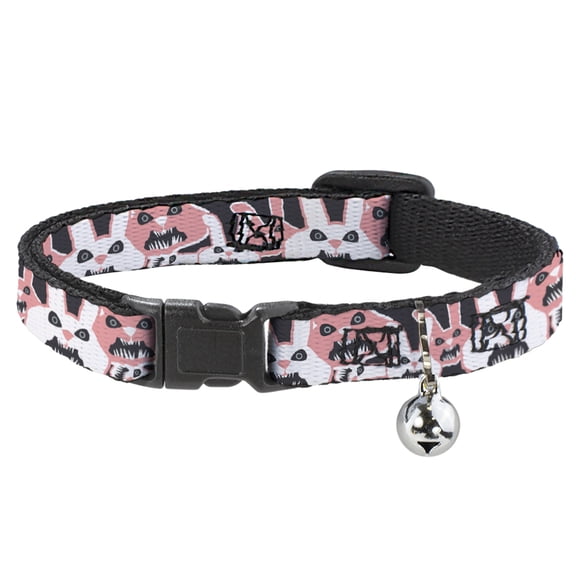 Buckle-Down Breakaway Cat Collar With Bell, Plastic Clip, Easy Adjustable, Angry Bunnies Gray Pinks, 8.5 to 12 Inches 0.5 Inch Wide
