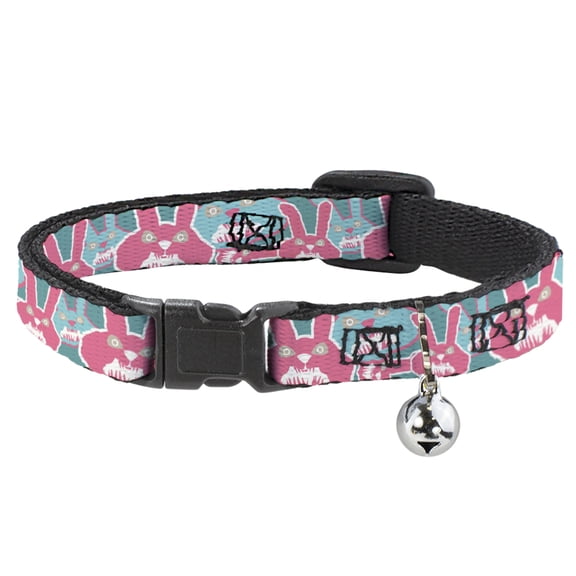 Buckle-Down Breakaway Cat Collar With Bell, Plastic Clip, Easy Adjustable, Angry Bunnies Turquoise Pinks, 8.5 to 12 Inches 0.5 Inch Wide