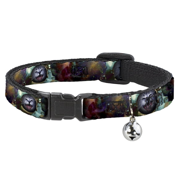 Buckle-Down Breakaway Cat Collar With Bell, Plastic Clip, Easy Adjustable, Astronaut Cat In Space, 8.5 to 12 Inches 0.5 Inch Wide