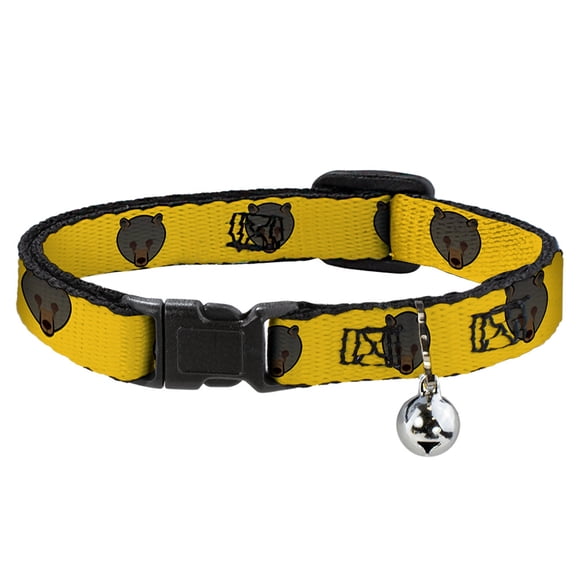 Buckle-Down Breakaway Cat Collar With Bell, Plastic Clip, Easy Adjustable, Brown Bear Repeat Yellow, 8.5 to 12 Inches 0.5 Inch Wide