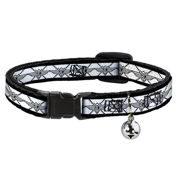 Buckle-Down Breakaway Cat Collar With Bell, Plastic Clip, Easy Adjustable, Buckle Down BD Monogram White Black, 8.5 to 12 Inches 0.5 Inch Wide