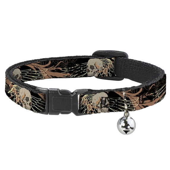 Buckle-Down Breakaway Cat Collar With Bell, Plastic Clip, Easy Adjustable, Buckle Down Die Hard Skull Black Tans, 8.5 to 12 Inches 0.5 Inch Wide