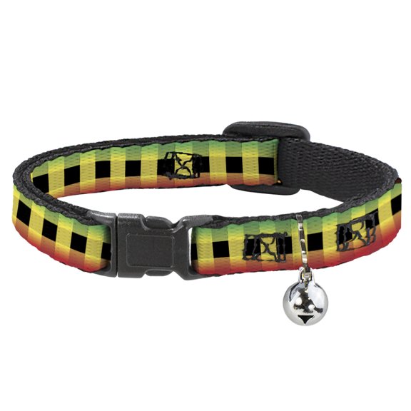 Buckle-Down Breakaway Cat Collar With Bell, Plastic Clip, Easy Adjustable, Buffalo Plaid Rasta, 8.5 to 12 Inches 0.5 Inch Wide