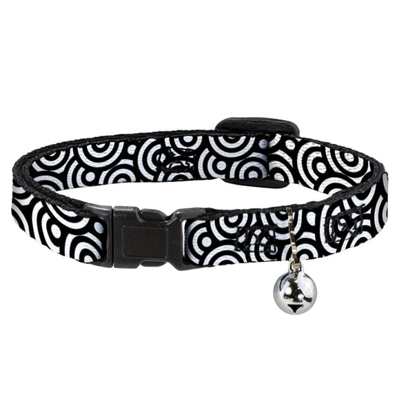 Buckle-Down Breakaway Cat Collar With Bell, Plastic Clip, Easy Adjustable, Bullseye Stacked Black White, 8.5 to 12 Inches 0.5 Inch Wide