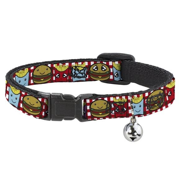Buckle-Down Breakaway Cat Collar With Bell, Plastic Clip, Easy Adjustable, Burger Fries Cartoon, 8.5 to 12 Inches 0.5 Inch Wide