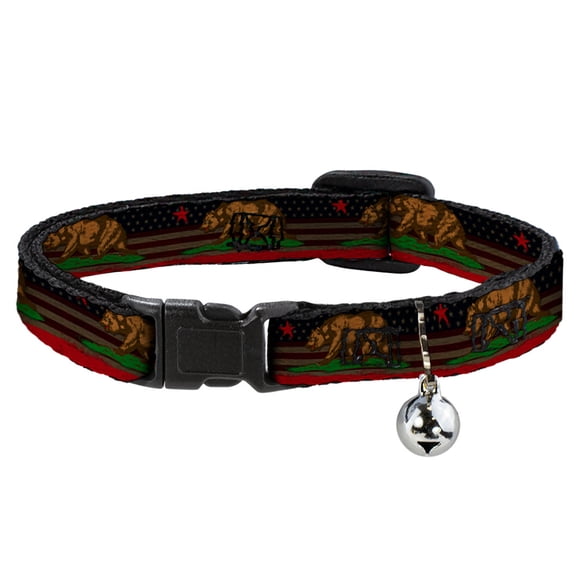 Buckle-Down Breakaway Cat Collar With Bell, Plastic Clip, Easy Adjustable, Cali Bear Star Stripe Us Flag Stretch, 8.5 to 12 Inches 0.5 Inch Wide