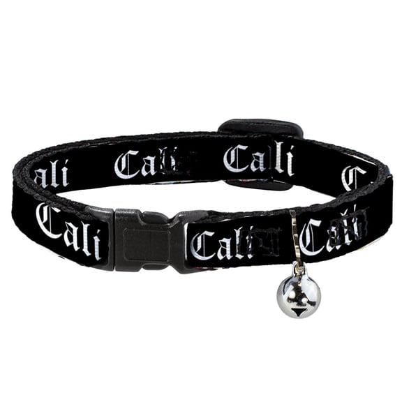 Buckle-Down Breakaway Cat Collar With Bell, Plastic Clip, Easy Adjustable, Cali Old English Black White, 8.5 to 12 Inches 0.5 Inch Wide