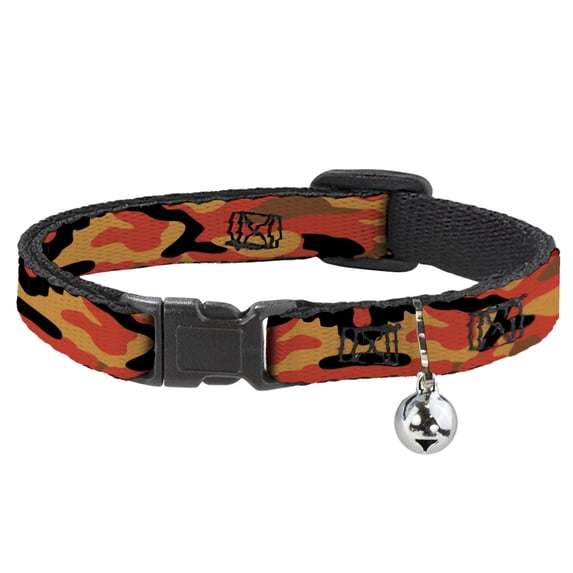 Buckle-Down Breakaway Cat Collar With Bell, Plastic Clip, Easy Adjustable, Camo Oranges Black, 8.5 to 12 Inches 0.5 Inch Wide